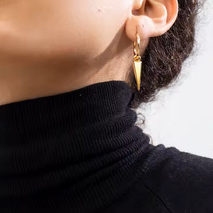 18K Gold Plated Stainless Steel Pointed Drop Earrings