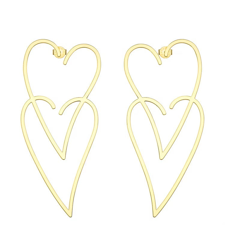 18K Gold Plated Stainless Steel Double Heart Drops