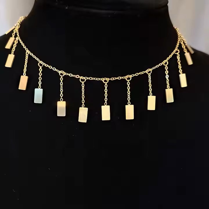 18K Gold Plated Stainless Steel Tassel Choker Necklace