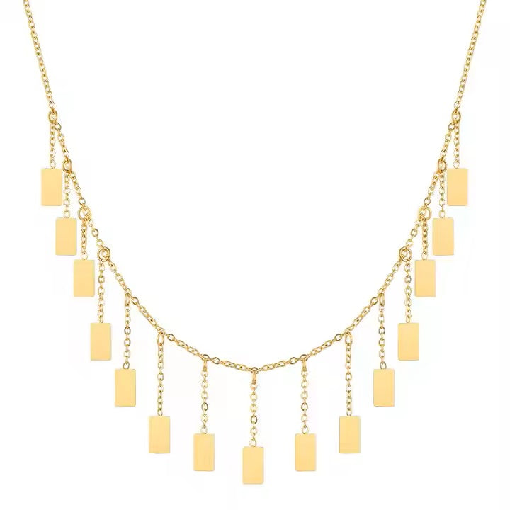 18K Gold Plated Stainless Steel Tassel Choker Necklace