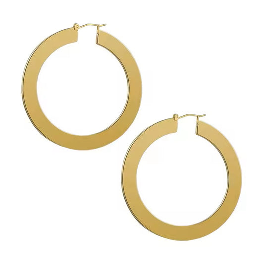 18K Gold Plated Stainless Steel Large Flat Hoops