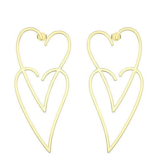 18K Gold Plated Stainless Steel Double Heart Drops