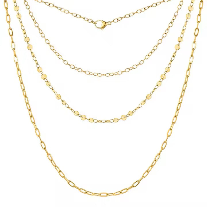18K Gold Plated Stainless Steel Three Layered Chain Necklace