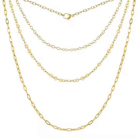 18K Gold Plated Stainless Steel Three Layered Chain Necklace