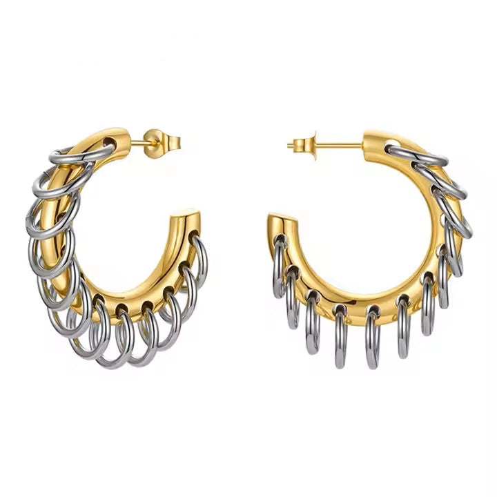 18K Gold Plated Stainless Steel Two Tone C-shaped earrings