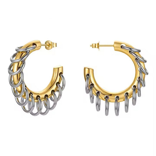 18K Gold Plated Stainless Steel Two Tone C-shaped earrings