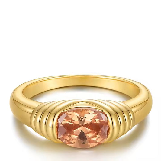 18K Gold Plated Brass Pink Zirconia Ring